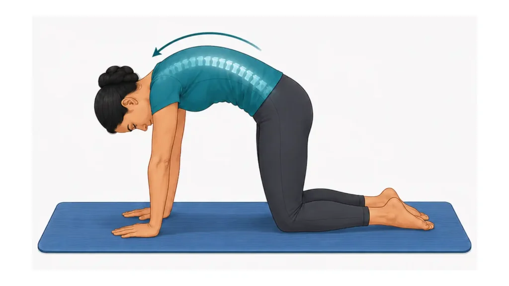 Cat stretch for back pain relief with the spine rounded upward
