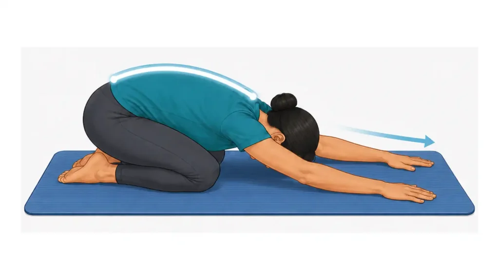 Child’s pose stretch for natural lower back pain relief and flexibility