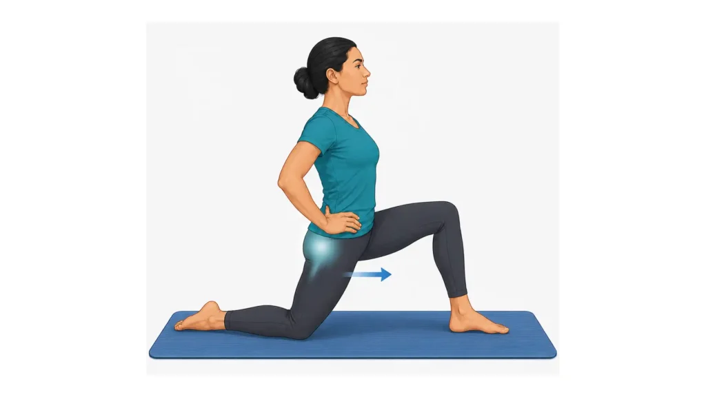 Kneeling hip-flexor stretch for lower back pain after prolonged sitting